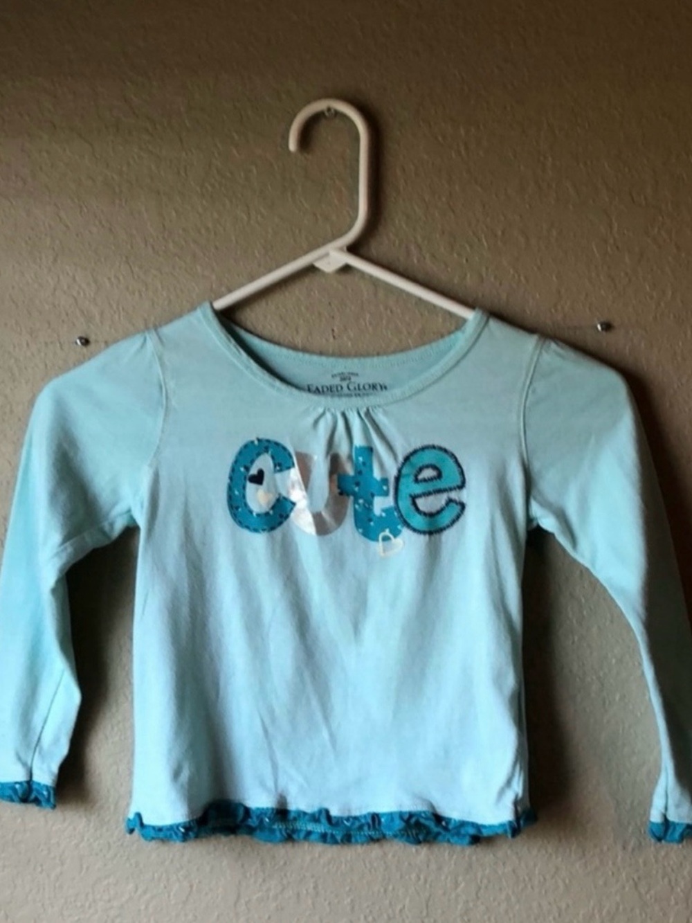 Faded Glory Shirt Girls Y2K Long Sleeve Light Green Casual Top Girls Size 6